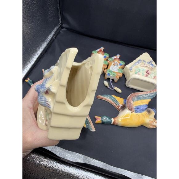 7 Piece vintage ceramic flying mallard duck wall pockets. Made In Japan - Picture 9 of 12